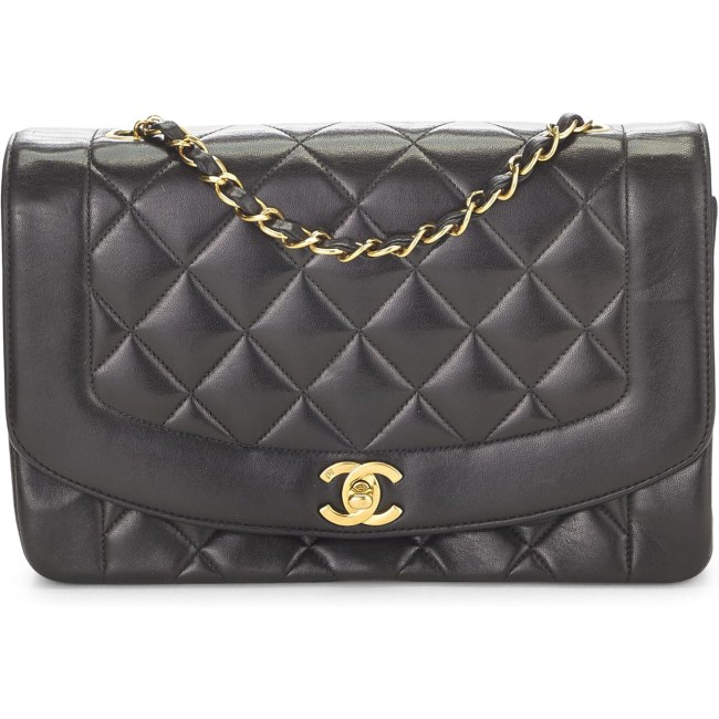 Chanel Pre-Loved Black Quilted Lambskin Diana Flap Medium in Black