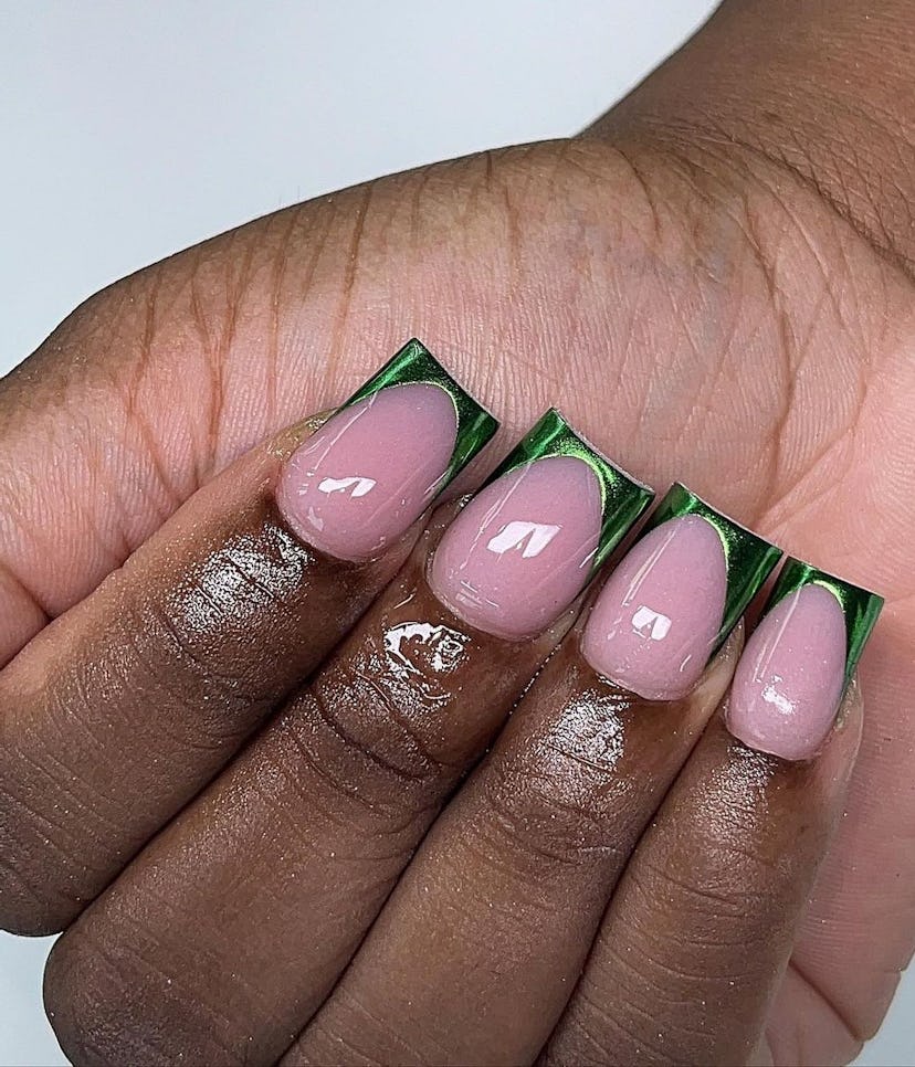 Try emerald chrome French tip nails.