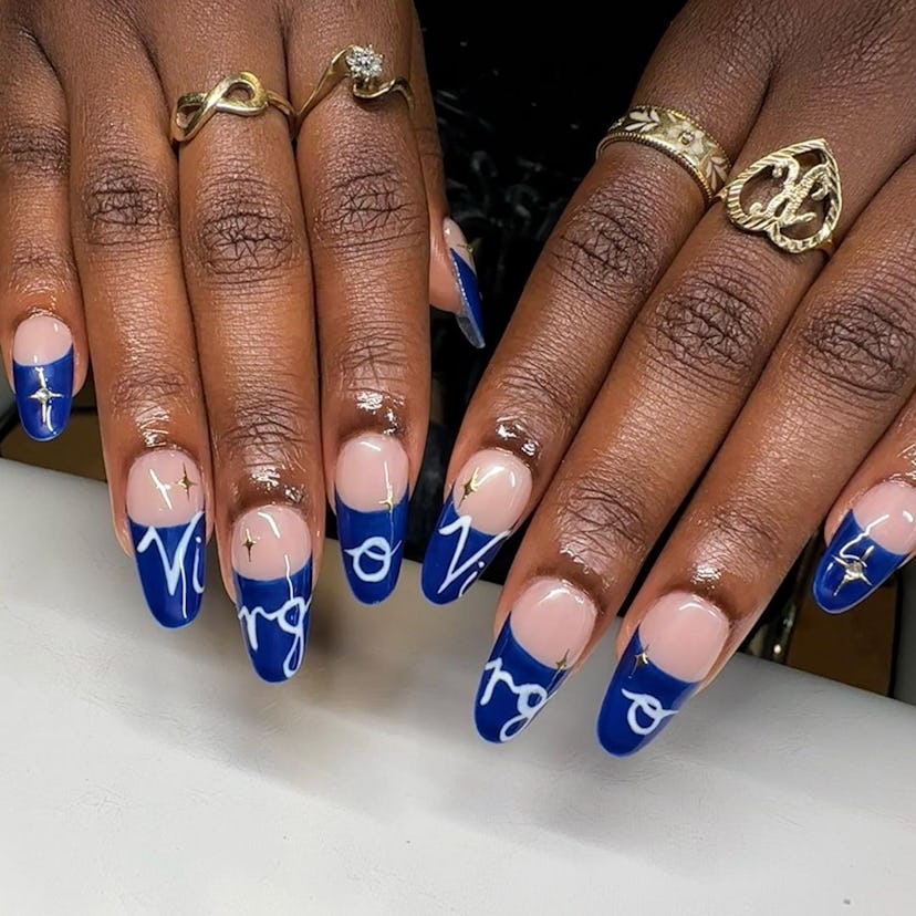 Try sapphire blue French tips with your zodiac sign written along each nail.