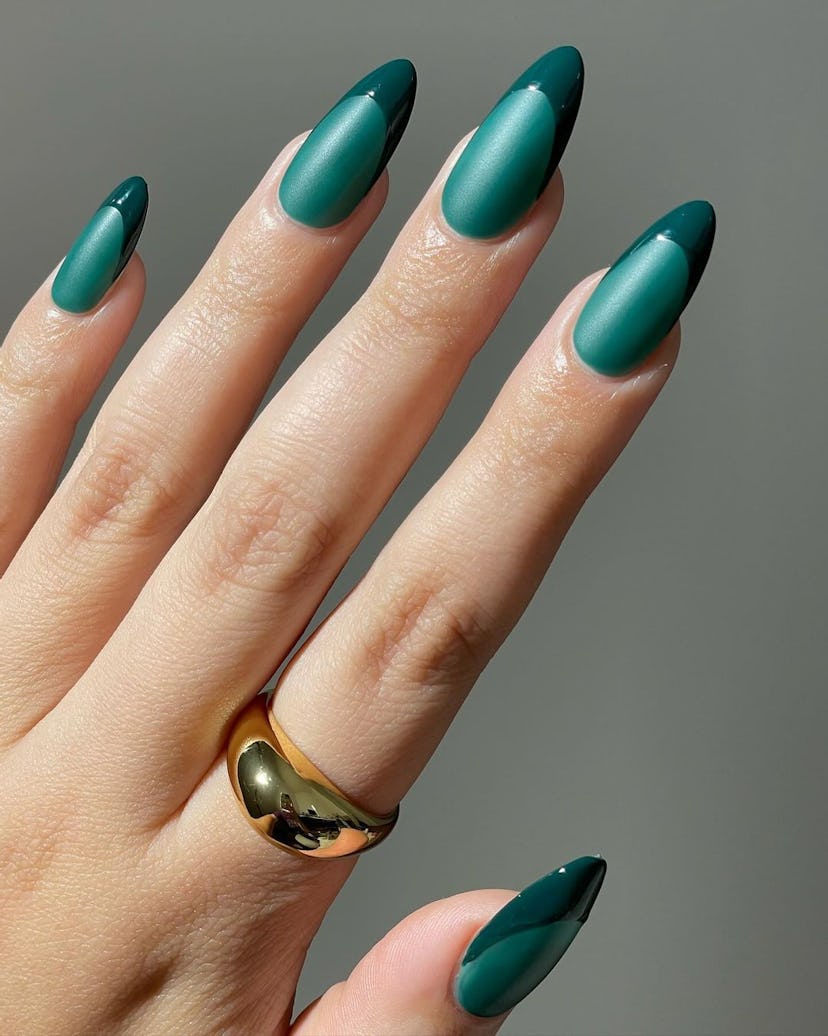 Try two-toned emerald French tip nails.