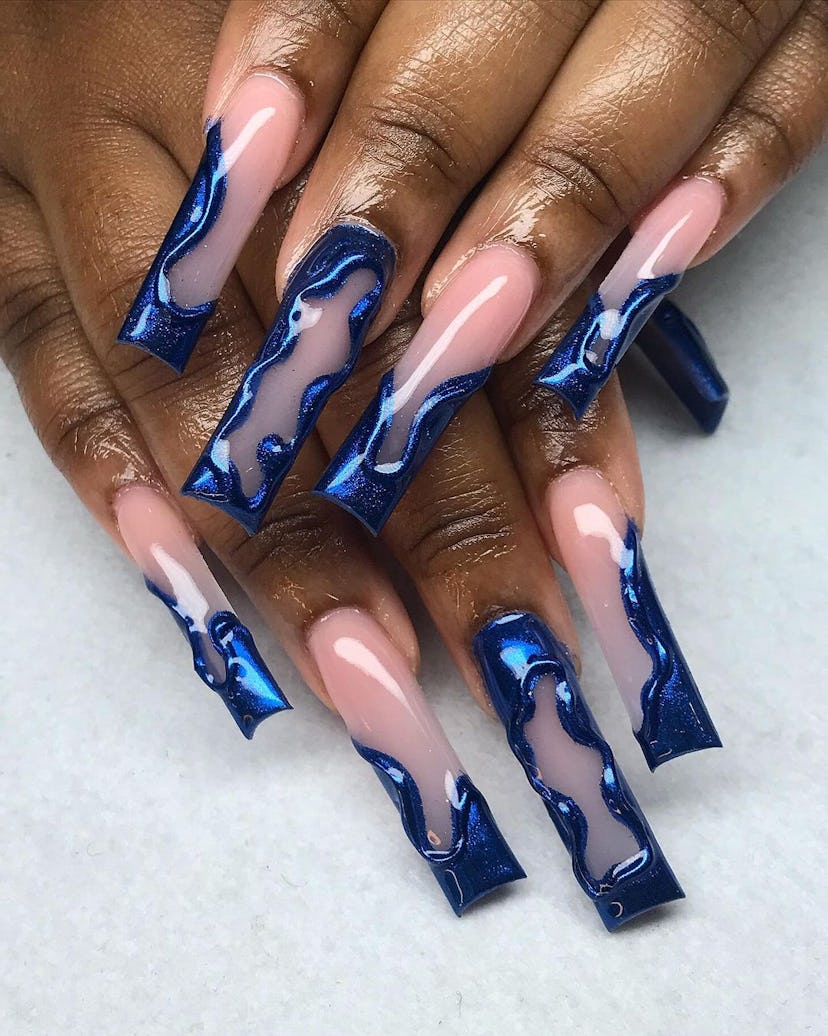 Try sapphire blue chrome nails with jewelry-inspired 3D waves.