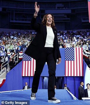 Harris arrived for a campaign rally at the Bojangles Arena wearing Converse Allstars on September 12