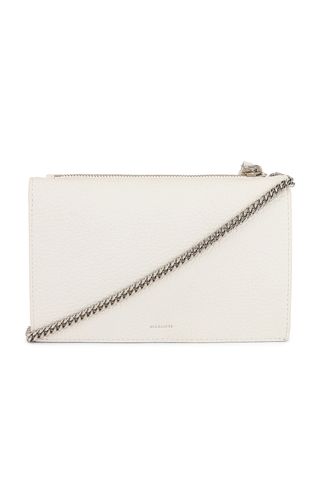 AllSaints Fetch Chain Crossbody Wallet in white leather