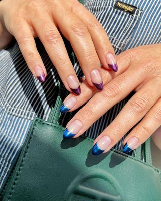 Purple and blue chrome Christmas French tips