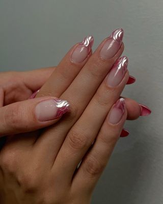 Pink chrome french tip nails