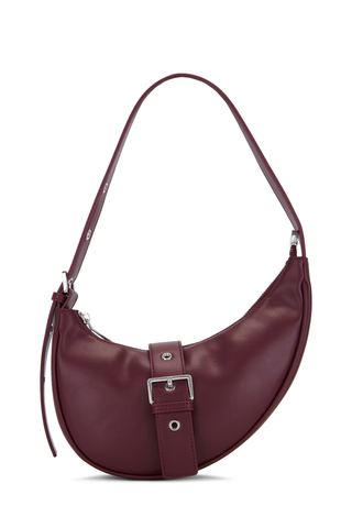 8 Other Reasons Crescent Bag in burgundy leather with a silver buckle