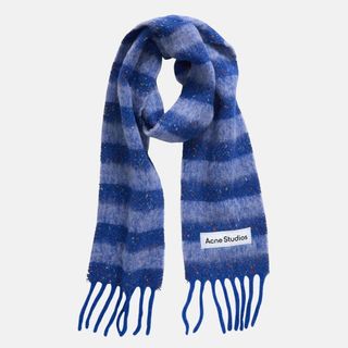 flat lay image of a blue stripe scarf