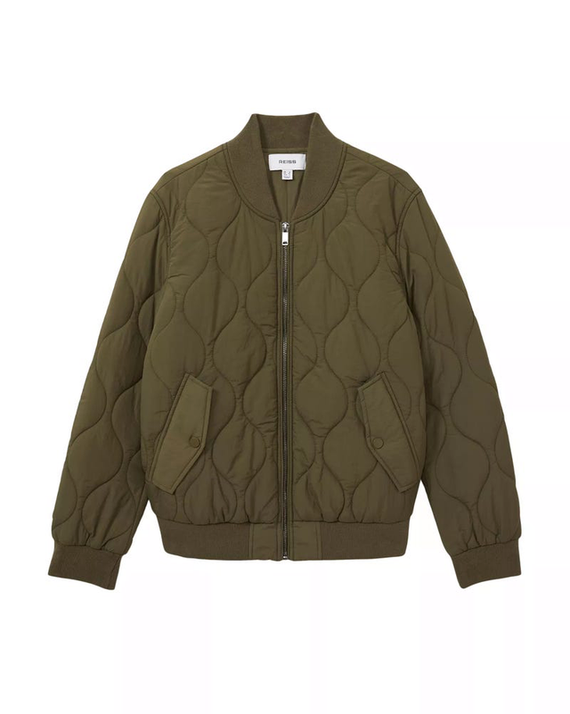 quilted bomber jacket in olive green