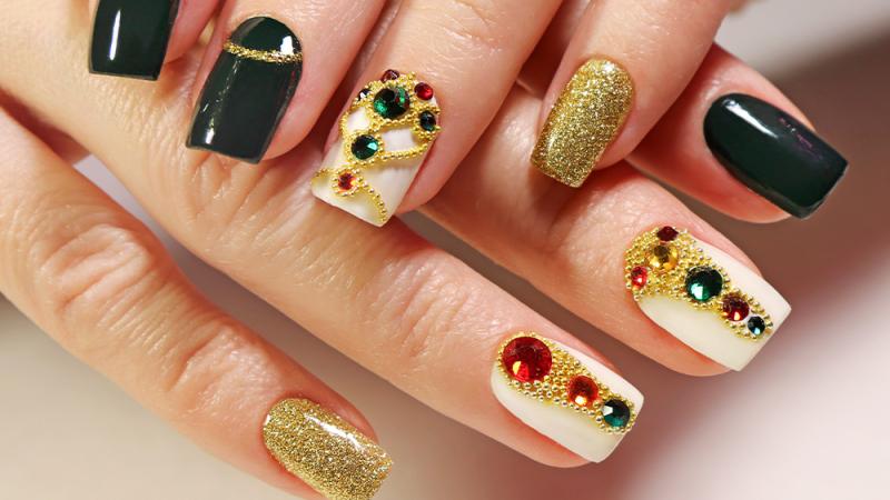 Bedazzled holiday nails