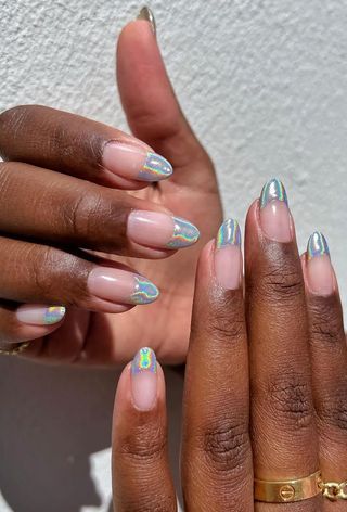 Silver holographic french tip nails