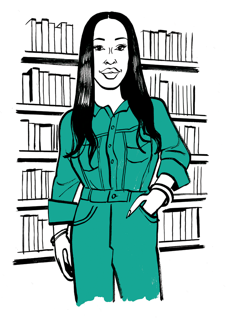 Portrait of the singer Eve in a jumpsuit.