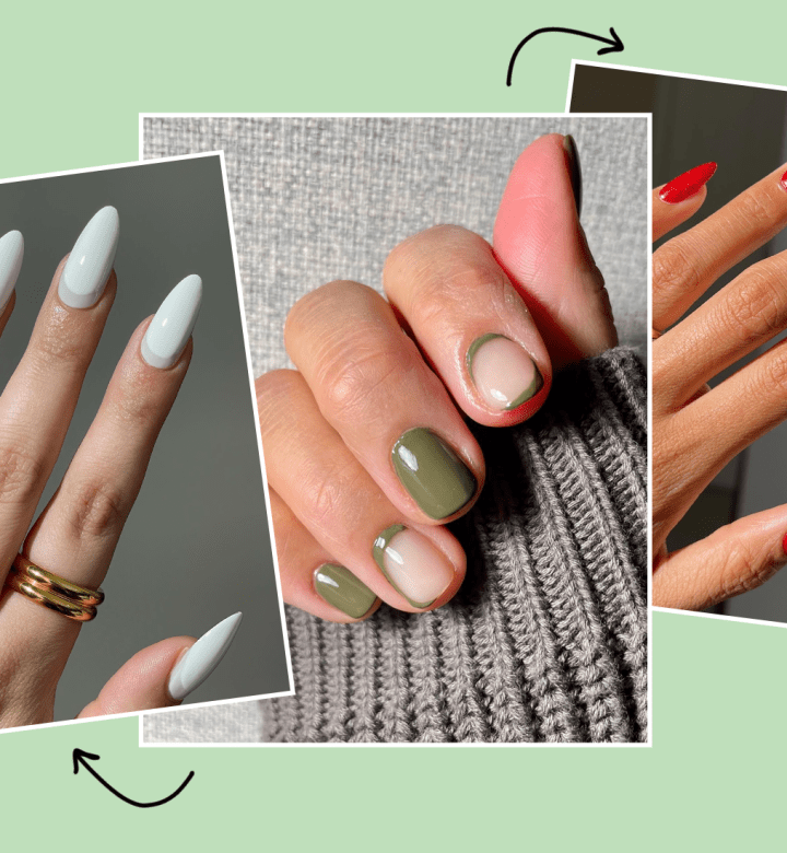 a collage of reverse french nails