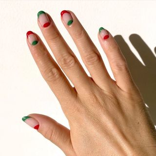 Red and green Christmas French tips