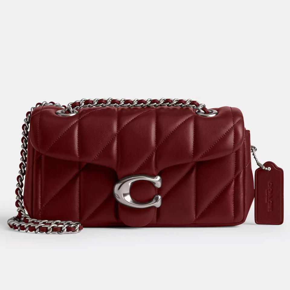 red shoulder bag with silver hardware and chain strap 