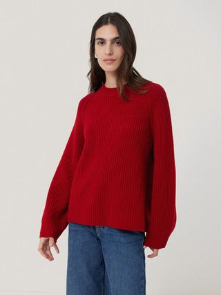 Fishermans Rib Crew Jumper | Red