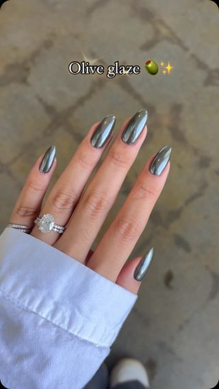 Dark olive chrome nails