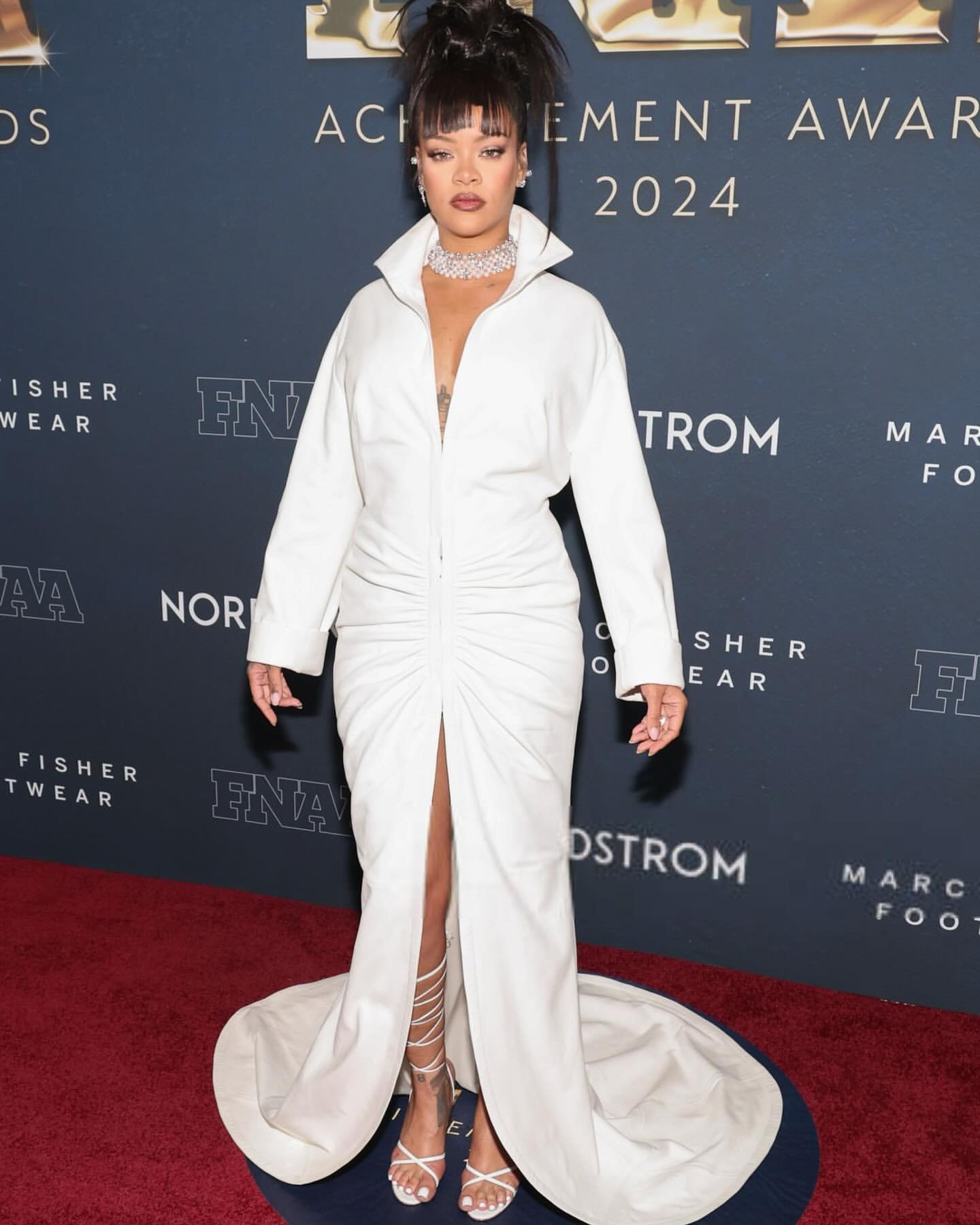 Rihanna And ASAP Rocky Attend The Footwear News Awards In A Custom White Alaia Gown A Black Leather Phoebe Philo Coat IMG 5718