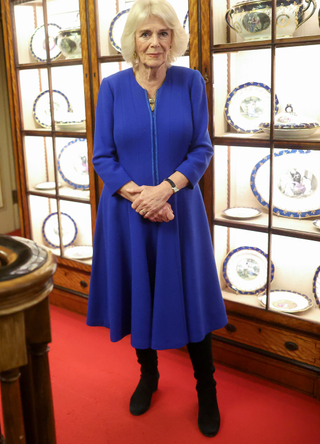 Queen Camilla poses as she hosts the Booker Prize Foundation reception at Clarence House on November 23, 2023 in London, England