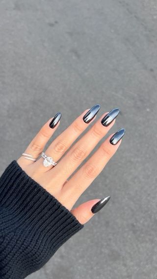 Black dark chrome nails