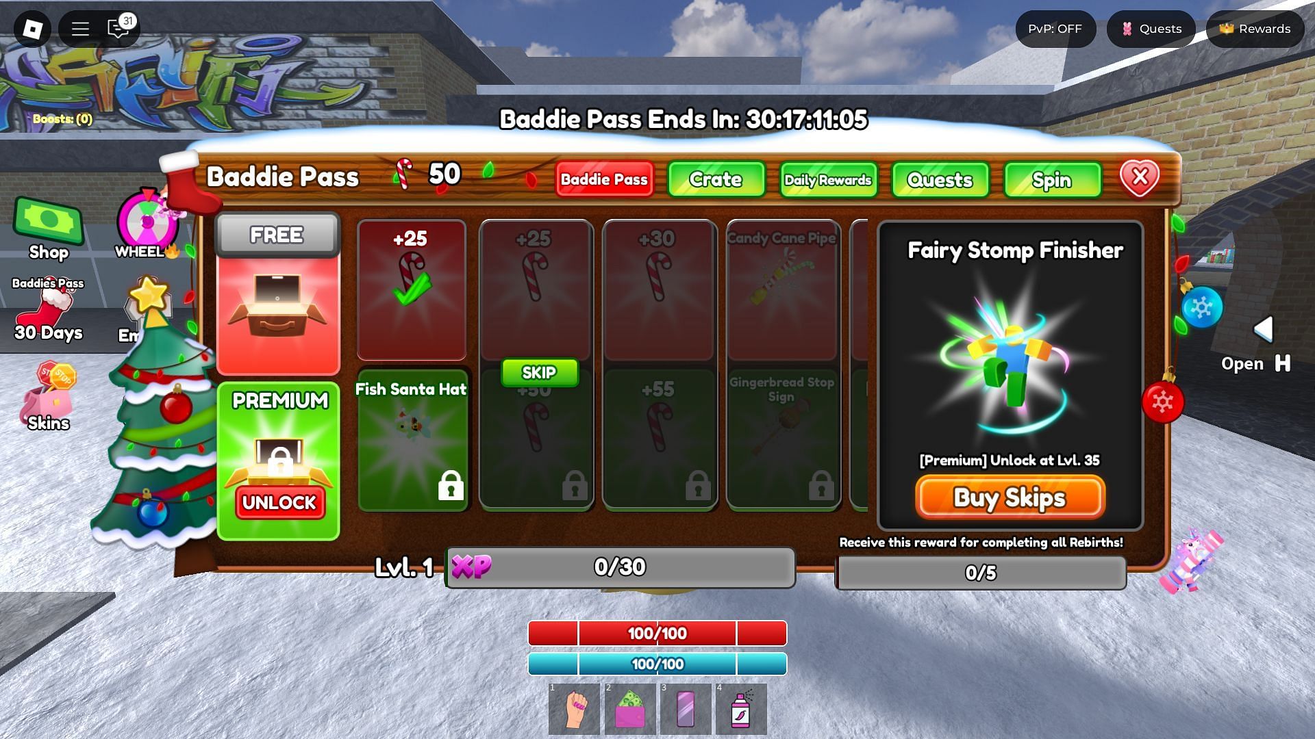 Candy Canes are available through the Baddie Pass (Image via Roblox)