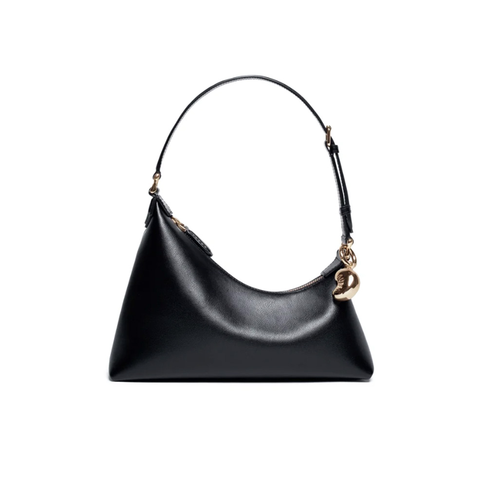 black shoulder bag with gold charm