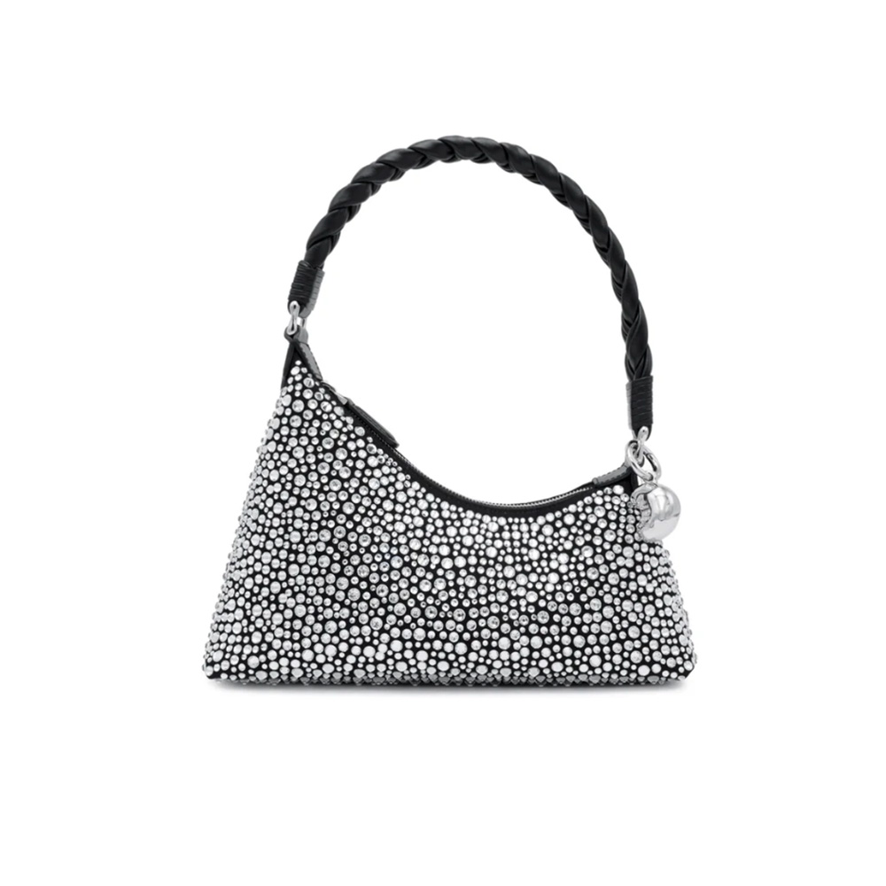 crystal covered black shoulder bag