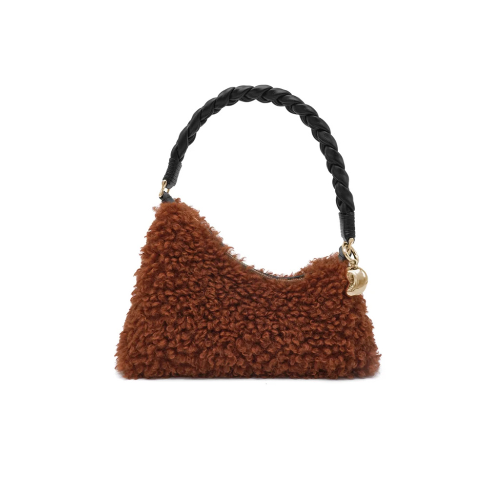 brown fuzzy shoulder bag 