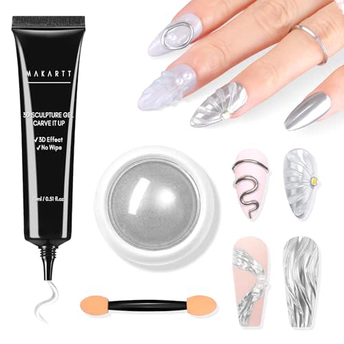 Makartt 3d Nail Gel With Silver Chrome Nail Powder Kit