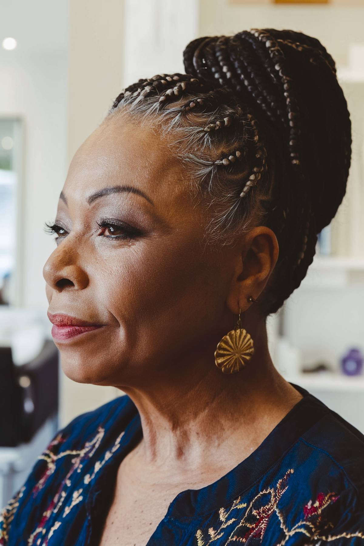 Braided updo for Black women over 60