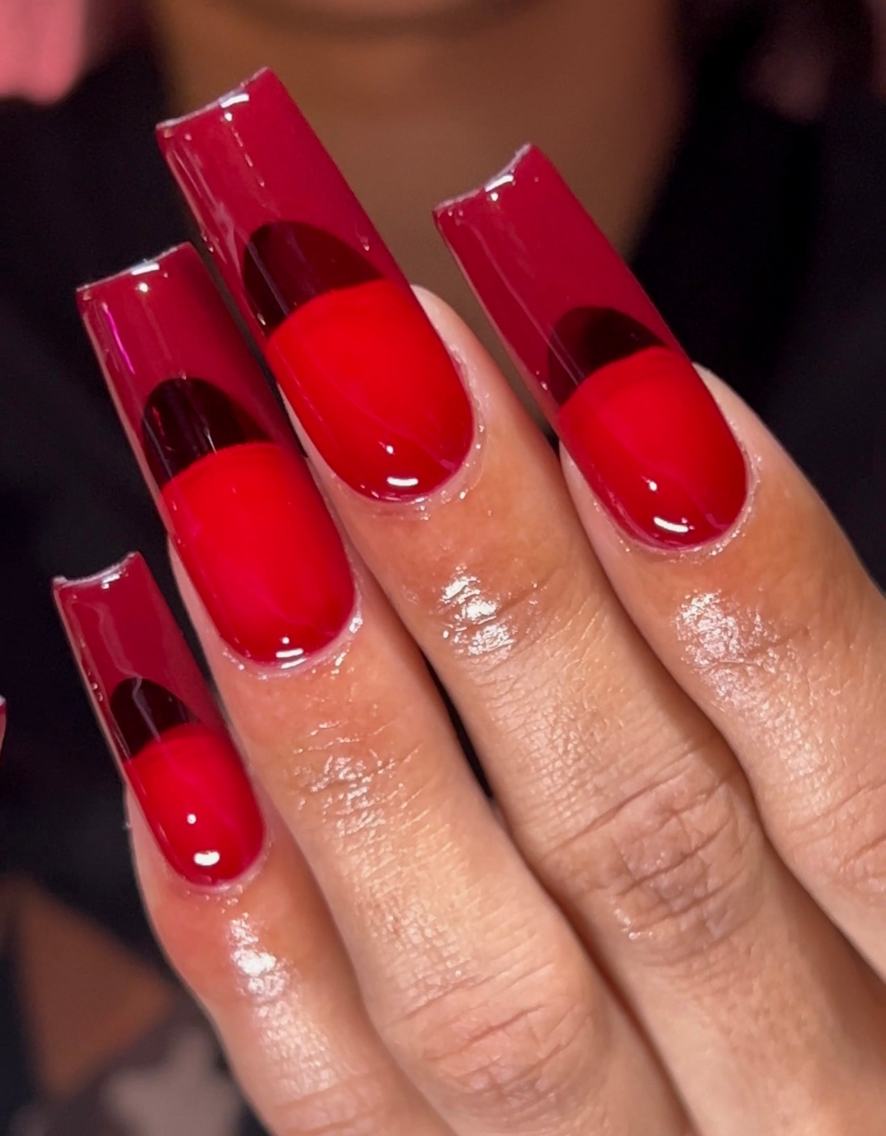 Red french manicure.