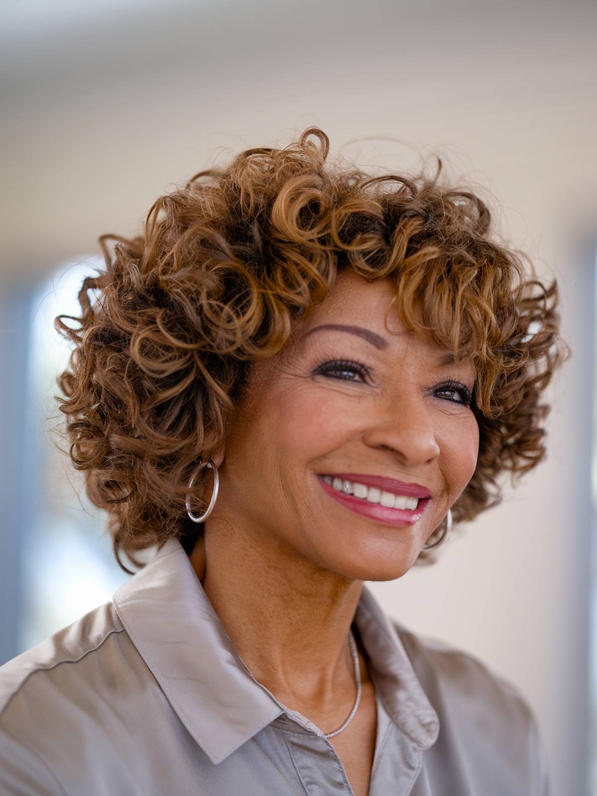 Short curly hairstyle for Black women over 60