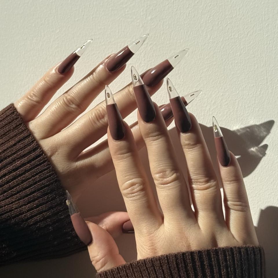 brown nails with clear tips