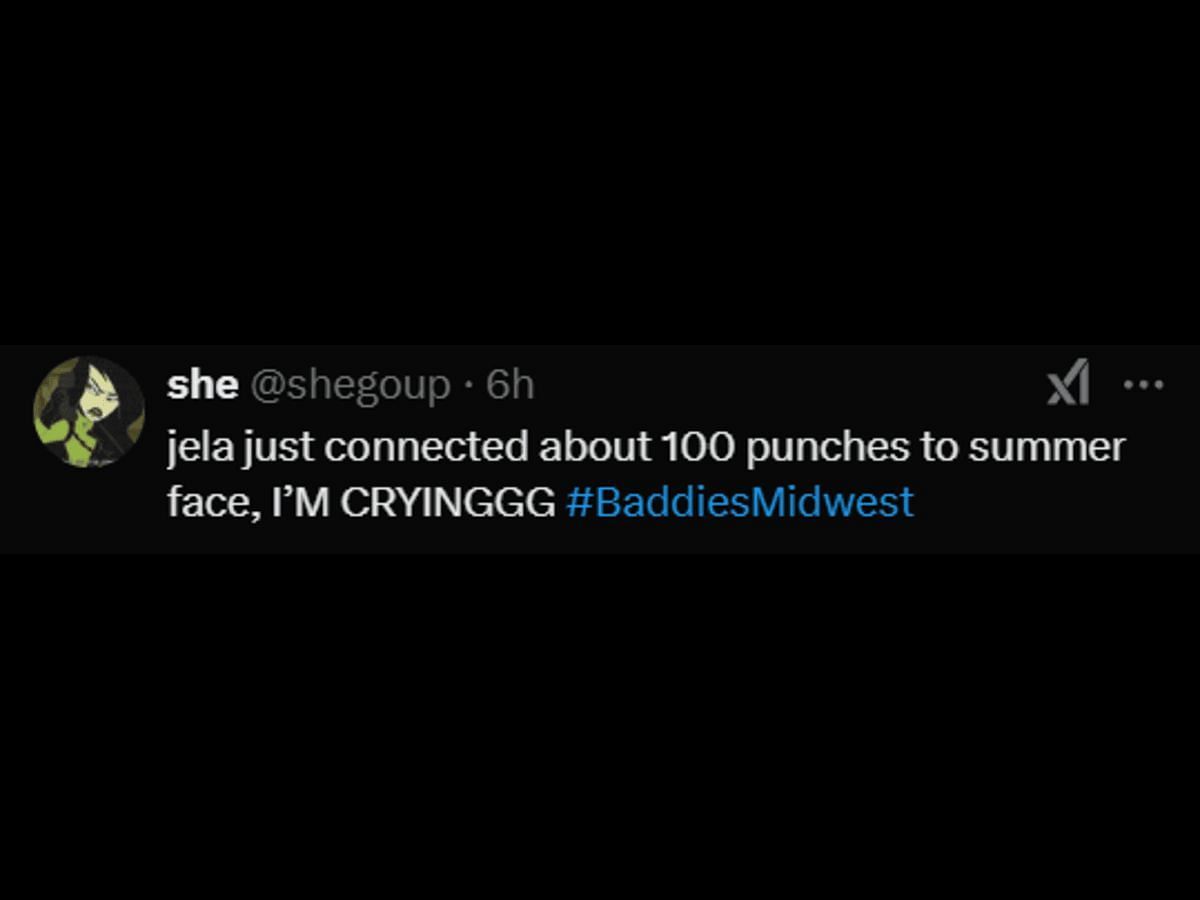A Baddies Midwest fan reacts to Summer and Jela's fight (Image via X/@shegoup)