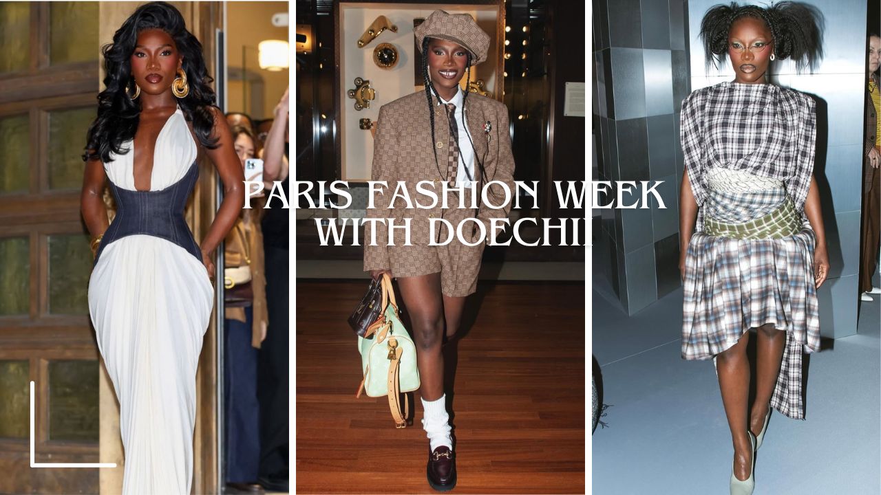 Doechii Slays At Paris Fashion Week In Blue Denim Corset Schiaparelli Gown A Peach Chloe Chiffon Dress And A Louis Vuitton Monogram Look More 1