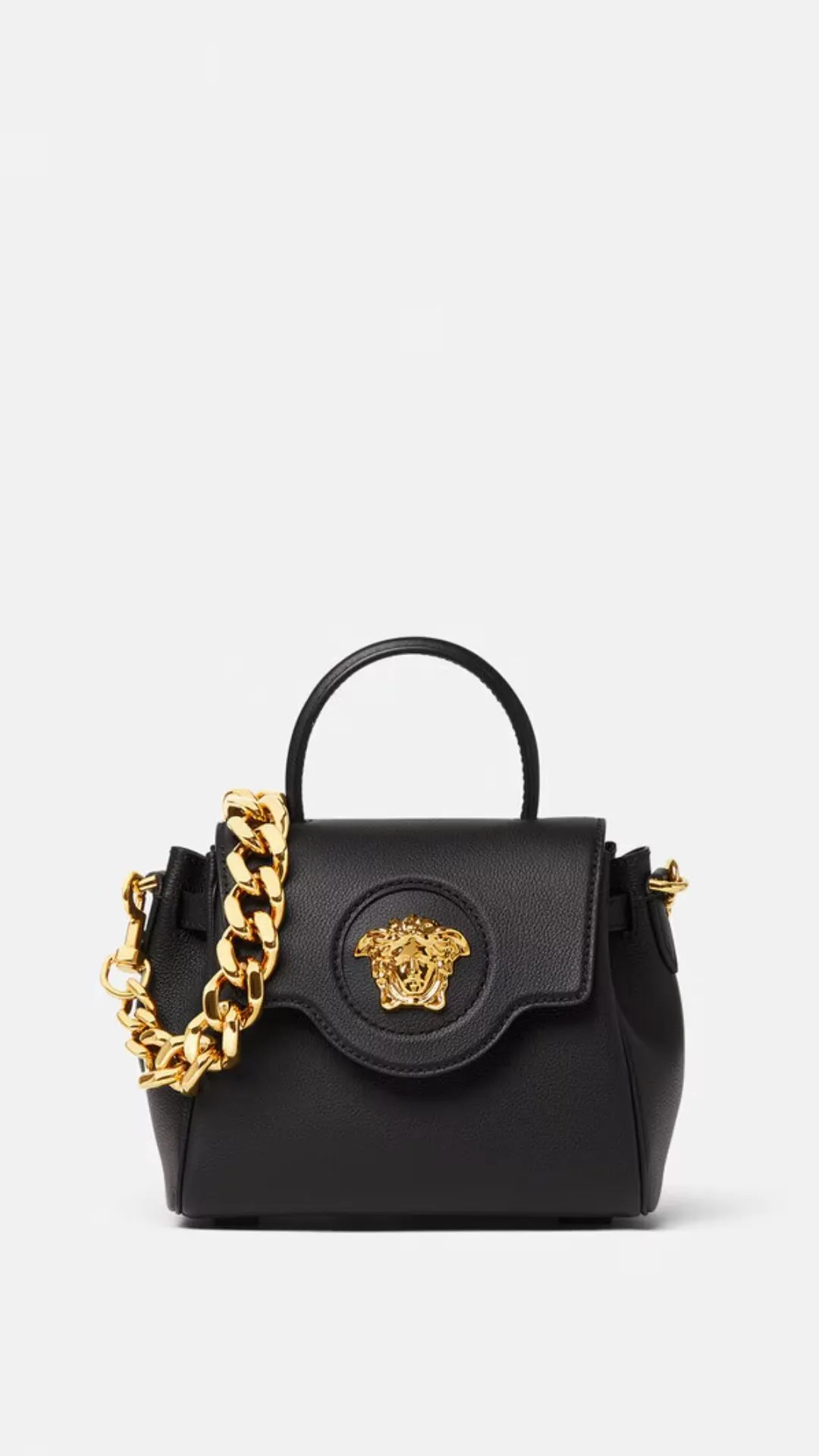 Versace La Medusa Bag is iconic for its bold Medusa head hardware. It screams Versace glamour in various shapes and vibrant colours.
