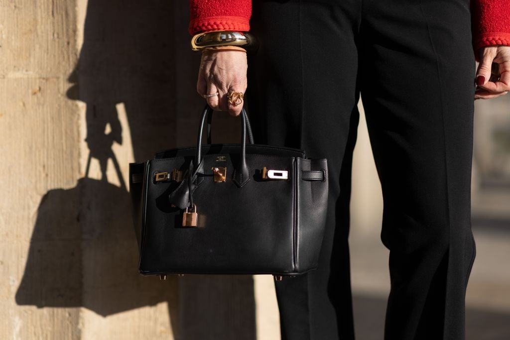 Blogger/influencer Petra Dieners sporting a Hermes Birkin bag during Berlin Fashion Week in 2023