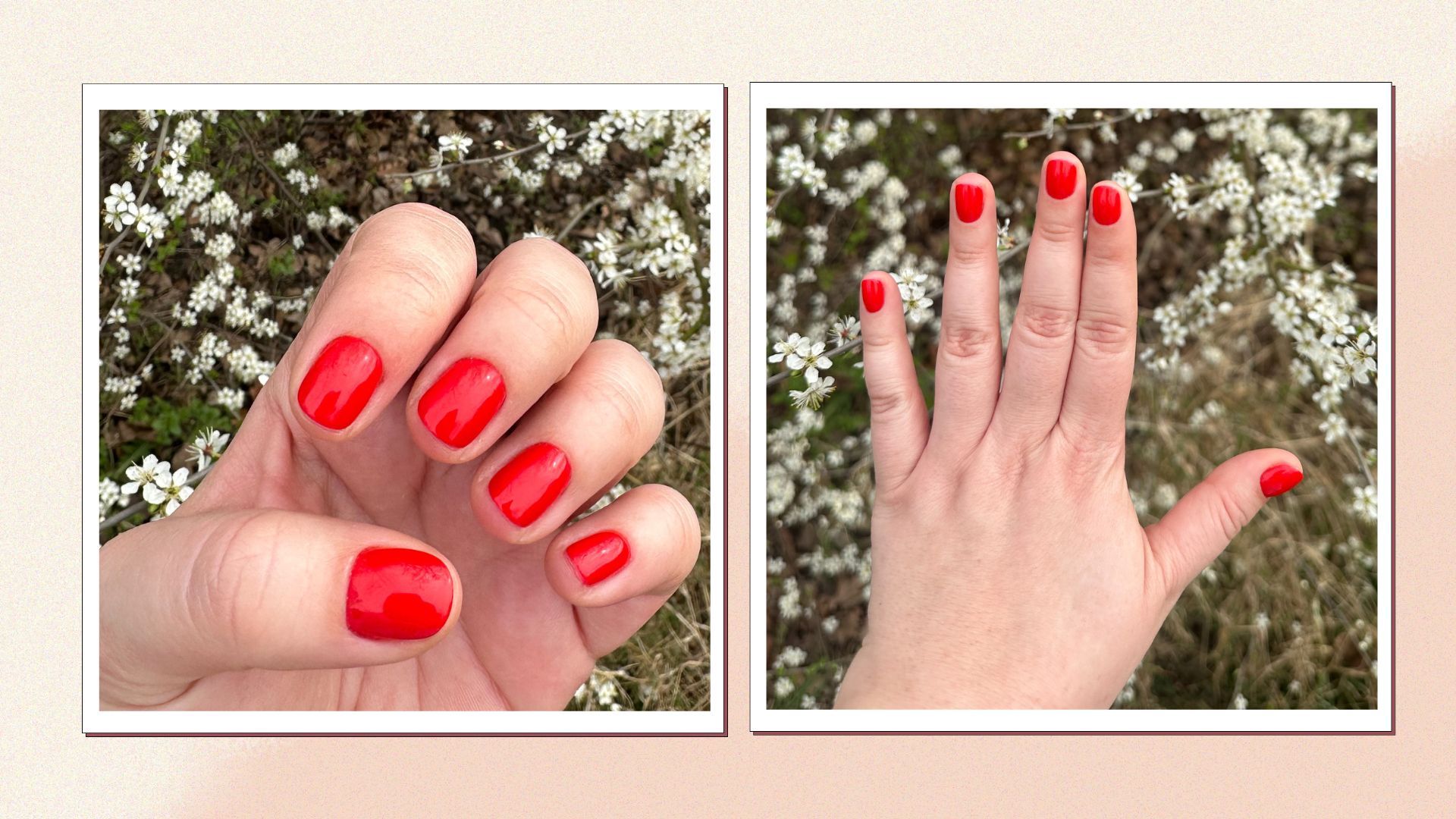 Two images of Senior Beauty Editor Rhiannon Derbyshire's Ukrainian manicure